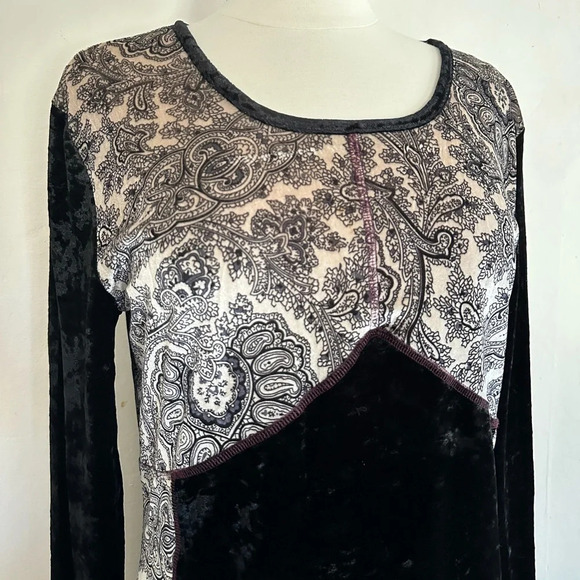 Pyramid Collection Whimsigoth Velvet Dress Black Cream Size M Paisley Patchwork - Picture 5 of 6
